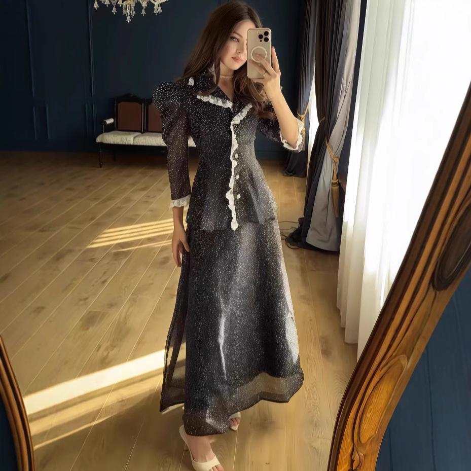 2025 Autumn Chic Long Sleeve High Waist Slimming Two-Piece Shirt Set