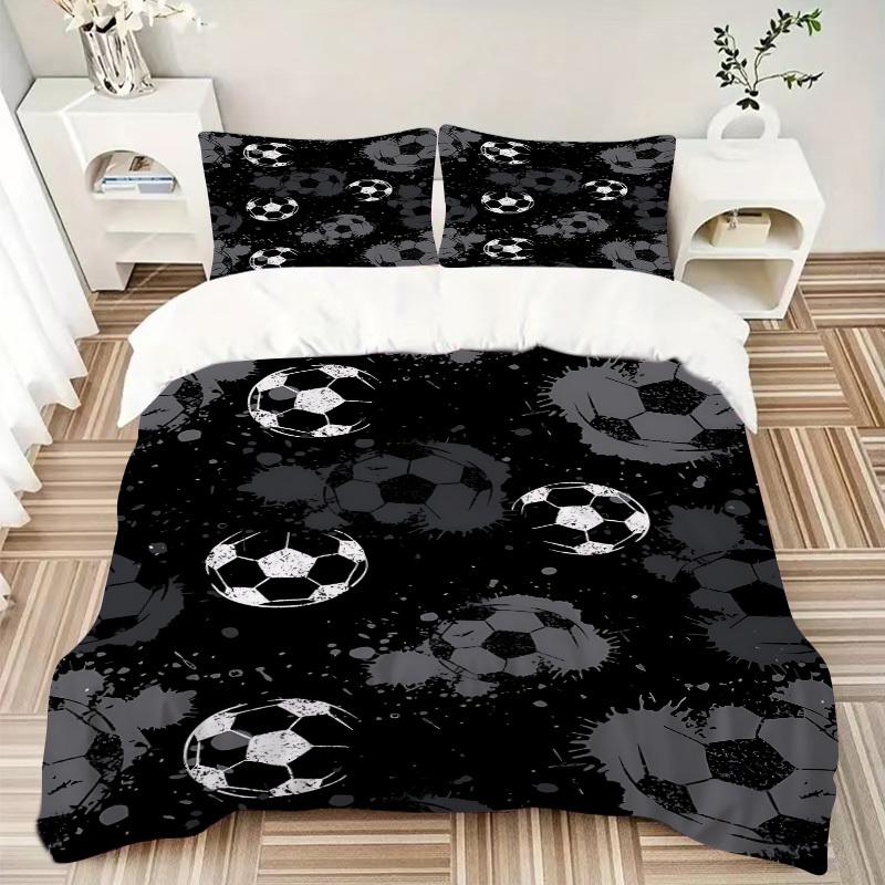 3pcs Soccer Balls Bedding Set, Includes 1 Comforter + 2 Pillowcases, Without Pillow Inserts, Soft Comfortable, Lightweight Breathable, Print