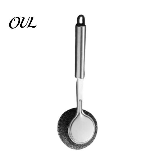 Durable Metal Scrub Brush Stainless Steel Wool Scrubber with Long Handle, Deep Cleaning Heavy Handheld Pot Cleaner Duty Kitchen Brush, Non-Scratch