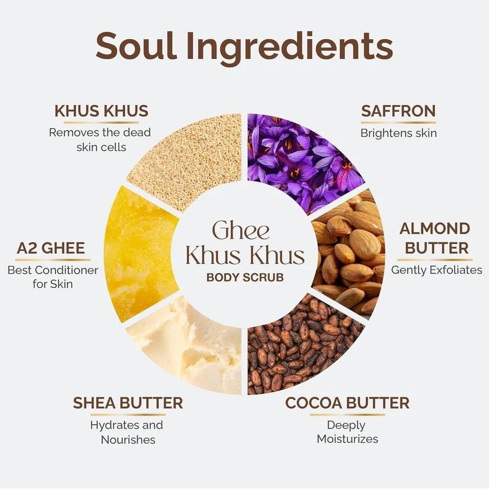 Vedic Valley Detan Ghee Khus Khus Body Scrub For Glowing Skin 250g