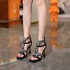 High Heel Sandals Summer New Square Head Shallow Mouth Sequin Back Zipper Waterproof Platform Non-slip Heel Shoes