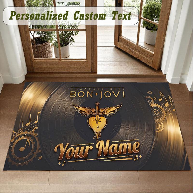 Crystal Velvet Square Rug Custom NameBon Jovi Pattern Non Slip Home Floor Decor Rug