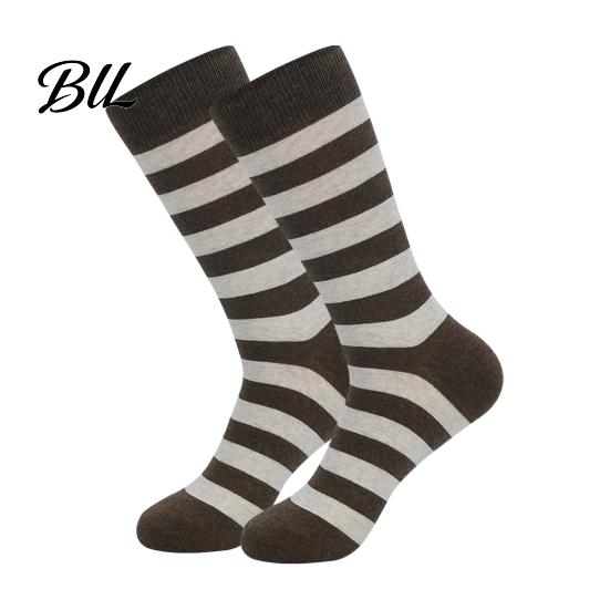 Soft Absorbent Work Socks 1 Pair Men's Stripe Crew Socks, Mid-Calf Dress for Business, Moisture Wicking Athletic Casual Breathable Cotton with