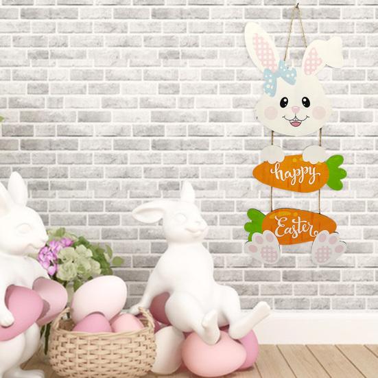 Деревянное пасхальное украшение, подвесное украшение в виде кролика, морковки, подвеска с надписью «Счастливой Пасхи» для входной двери дома, гостиной, сада