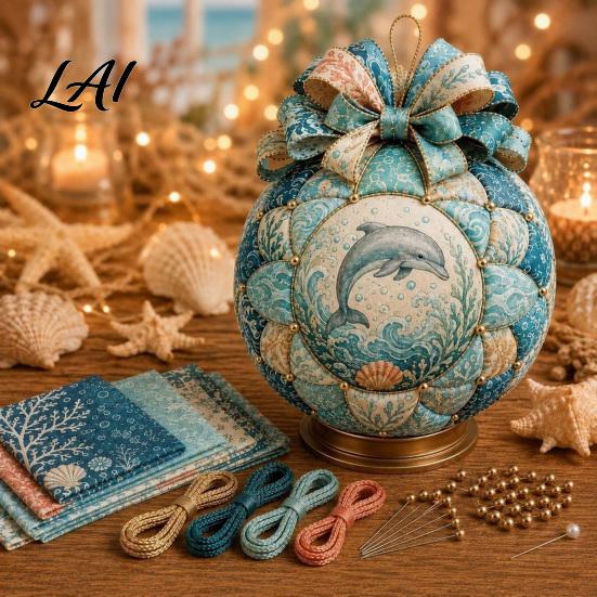 Decorative Marine Elements Kit Ocean Treasures DIY Patchwork Ball Ornament Kit Nautical Dolphin Fabric Craft Making Desktop Scenery Set Set Coastal