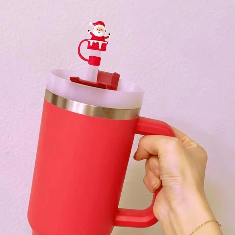 7pcs Christmas Silicone Caps for Straws Reusable Cartoon Drinking Straw Caps top sale