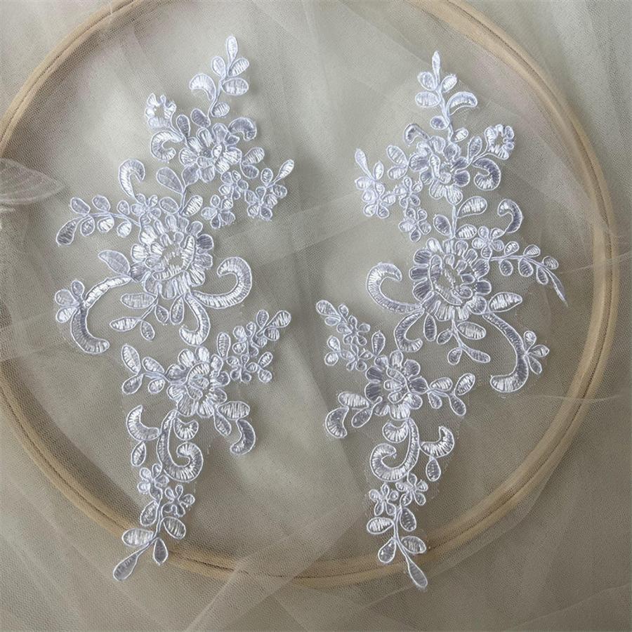 1 Pair Flower Sew On Lace Patches Embroidery Applique Repair For Wedding Dresses 23*10cm