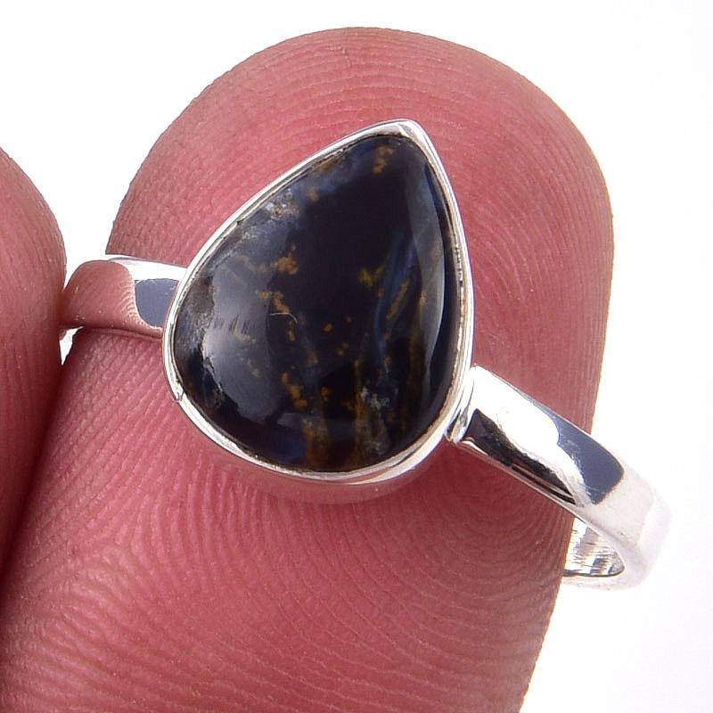 Кольцо из чистого серебра 925 пробы с натуральным драгоценным камнем Питерсит ручной работы, размер 9 V4F45