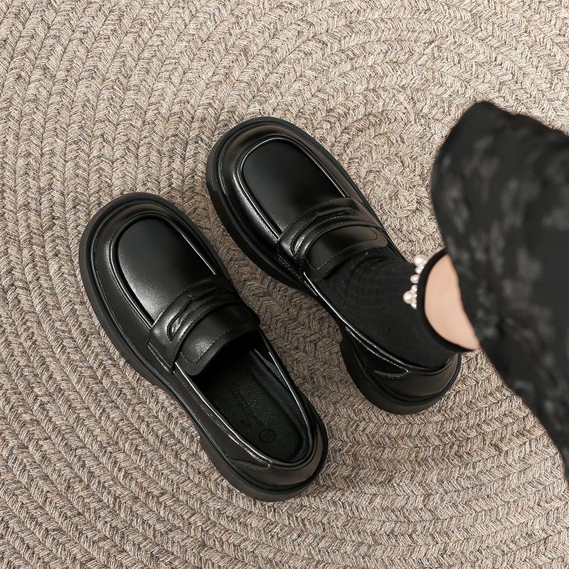 Yuexinwang Genuine Leather Flat for Huizhou Women's Shoes Grape Mother Same Small Leather Shoes Women's Black Round Head Soft Sole Loafers Women's