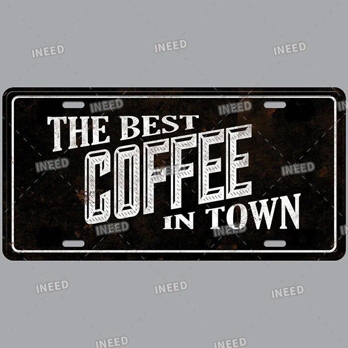 Metal Tin Signs Coffee License Plate Vintage Metal Plaques Retro Tin Plate for Cafe Kitchen Home Living Room Door Wall Art Decor