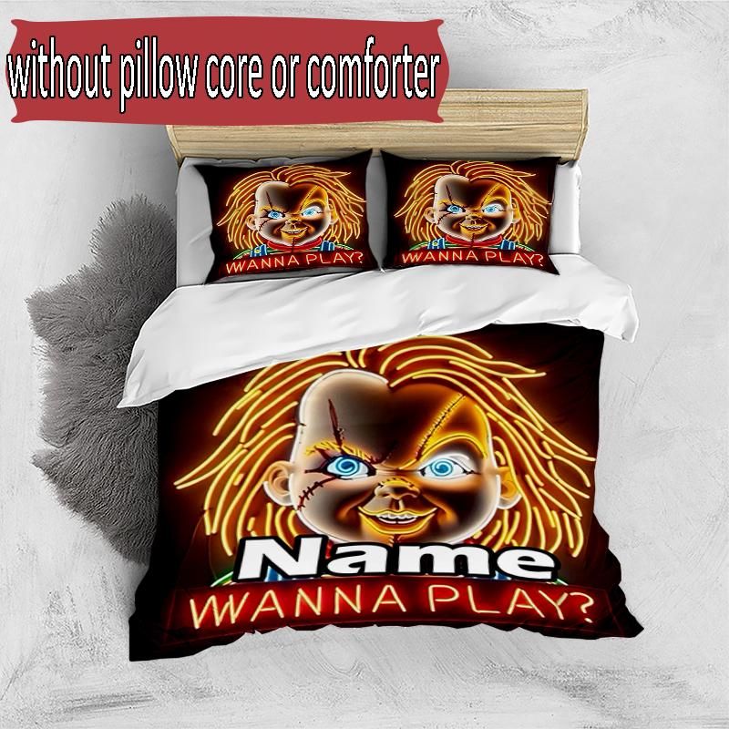 3pcs Duvet Cover Set (1*Duvet Cover + 2*Pillowcase, Without Core), Custom Name horror movie Pattern Bedding Set, Home Bedroom Decor Gift