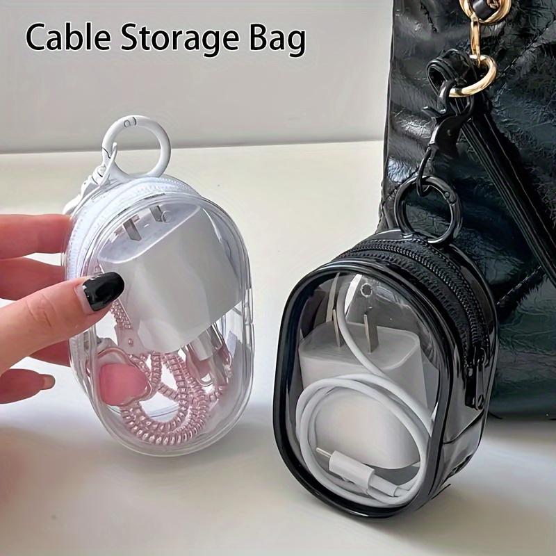 Portable Mini Clear Zipper Storage Bag, Compact Multifunctional Organizer, Earphone and Charger Case with Keychain Loop, Transparent Travel Accessory