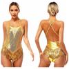 Women Girl Gymnastic Cheerleading Dancewear Sparkling Sequin Tassel Fringe Camisole Leotard Bodysuit Ballroom Latin Jazz Dance Costume