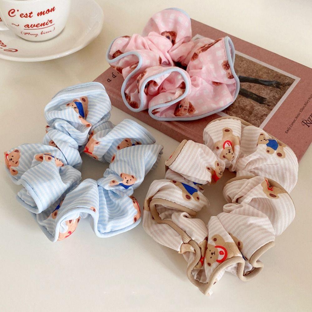 Headwear Printing Hair Rope Korean Style Bear Ponytail Holder French Sweet Scrunchies Headdress