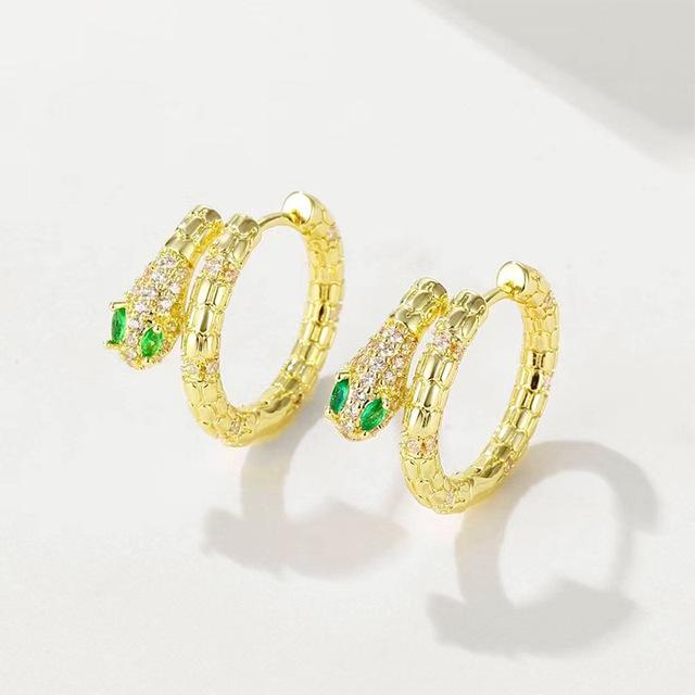 Винтажные крутые модные крутые серьги с пряжкой в ​​виде змеиных ушей с зелеными глазами, маленькие мини-серьги из чистого серебра s925 с иглами и цирконием в виде змеи