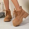 Retro Slimming Yellow Boots For Women British Style Big Toe Chunky Heel Thick Sole Short Tube Lace-Up Autumn New