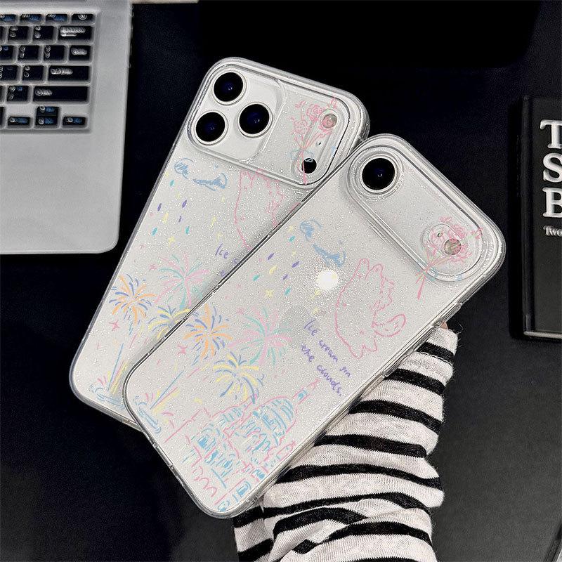Цветной блестящий чехол для телефона с фейерверками для Apple iPhone 15/16 Pro Max, Милый мягкий чехол для 11/16 Plus
