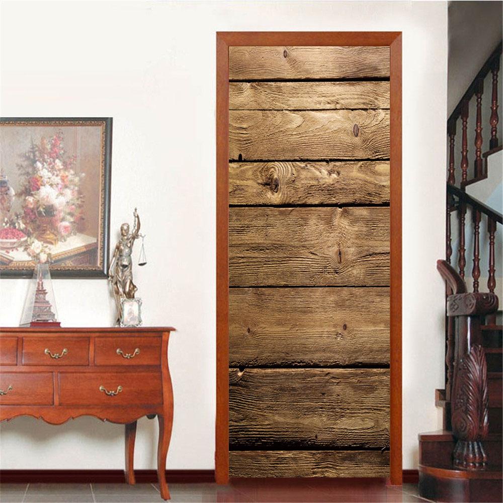 Ретро деревянная наклейка на дверь, настенная художественная роспись, 3D видение, обои для гостиной, сделай сам, наклейки на стену, ПВХ, виниловый дверной постер, домашний декор