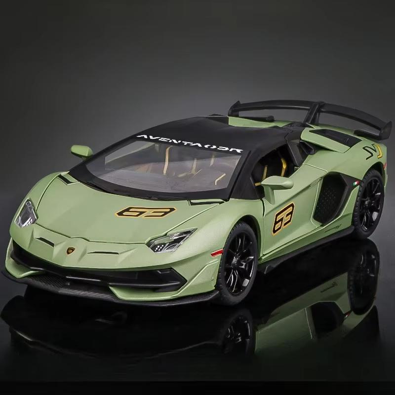 1:24 Lambo SVJ63 имитационная модель автомобиля из литого металла со светом и звуком, функция инерционного движения, суперспортивный автомобиль, игрушка для мальчика, подарок на день рождения