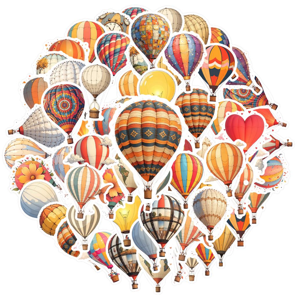 35pcs-100pcs Whimsical Hot Air Balloon Stickers Retro Sky Students Stickers DIY Stickers For Laptop Luggage Scrapbook