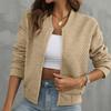 Women Jacket O Neck Solid Color Zipper Closure Coat Loose Thermal Short Type