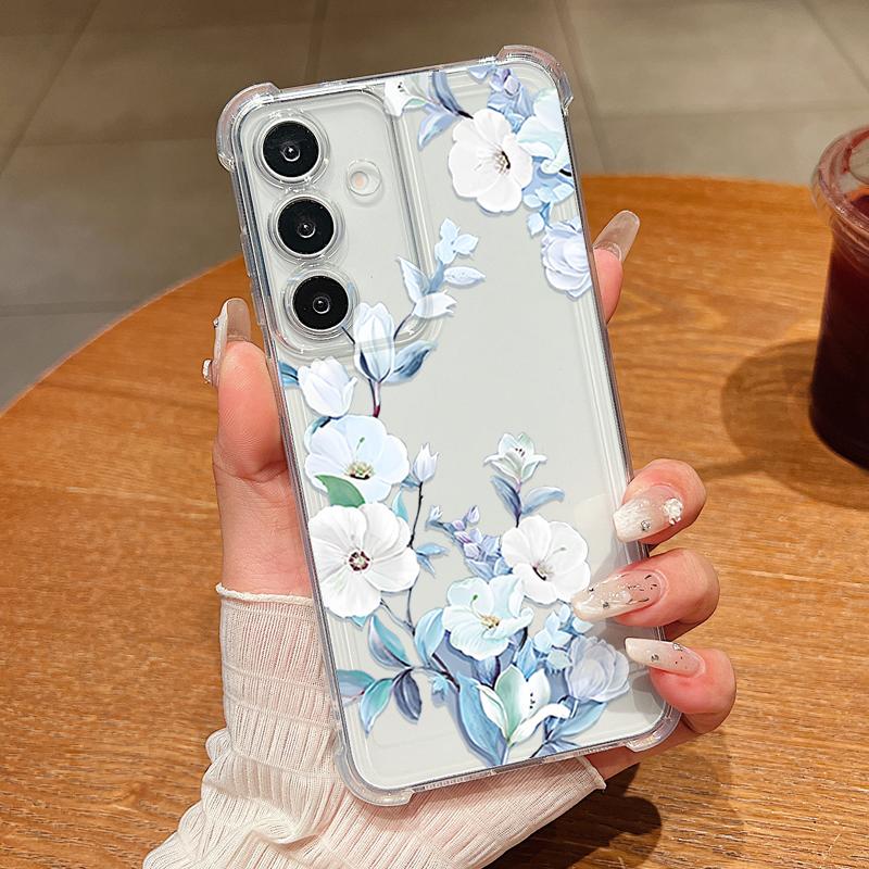 Чехол для телефона с цветочным узором для Samsung Galaxy S26 S25 S24 S23 Ultra S22 S26 Plus S21 S24 S25 FE Прозрачный Ударопрочный Мягкий Чехол