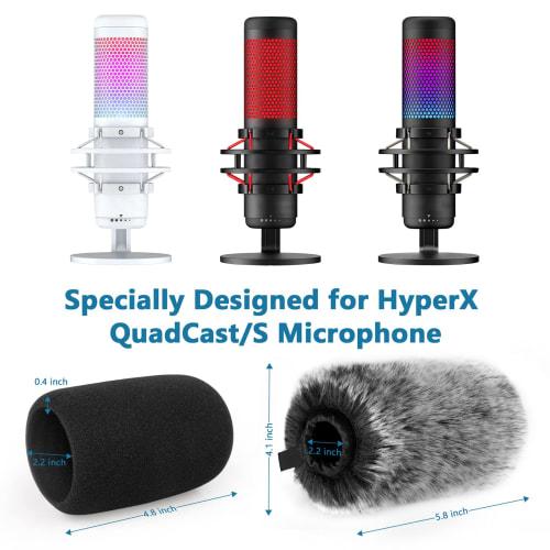 Pop Filter for Hyperx Qu&s, Microphone Foam Cover + Furry Wind Muff, Hyperx Qu&s Microphone Pop Filter Windscreen Cover for Indoor/Outdoor Use, 2-Pack