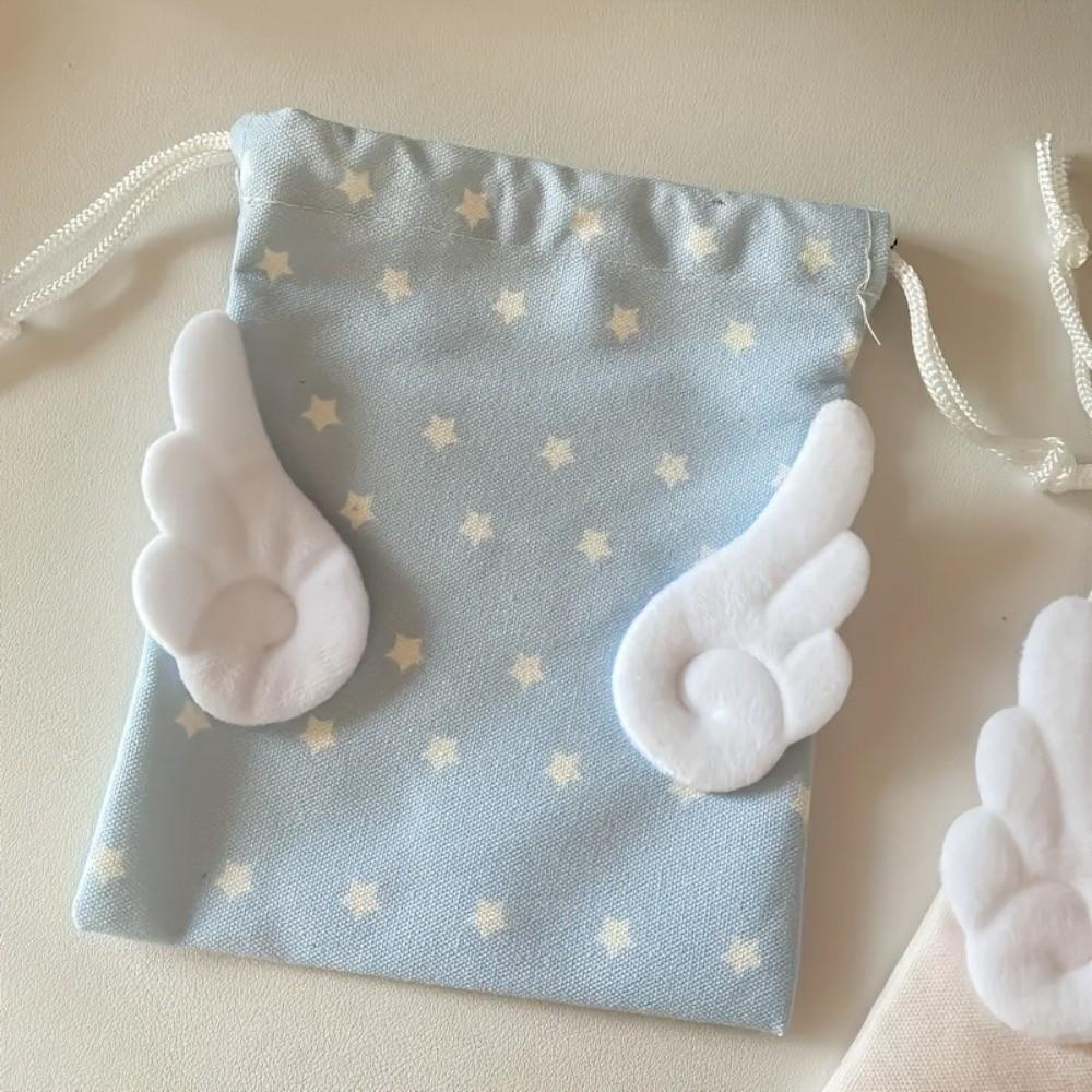 Canvas Drawstring Makeup Bag Portable Small Organizer Y2K Cosmetics Bag Stationery Storage