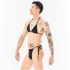 Men's Sexy Sex Set Solid Color Bikini Split Split Lace-up Temptation Bra Temptation Bra Panty Combination