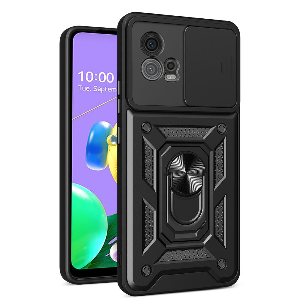 Для Motorola Moto G72 4G Чехол-подставка для телефона из ПК+ТПУ со сдвижной защитой камеры