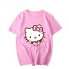 Женская новая милая футболка с принтом Hello Kitty, оверсайз, унисекс, тренд для пар, большого размера, свободная, повседневная, с коротким рукавом