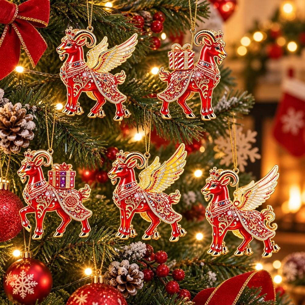 Shining Goat Hanging Ornament Set Acrylic Christmas Tree Ornament New Keychain Holiday Party Decor