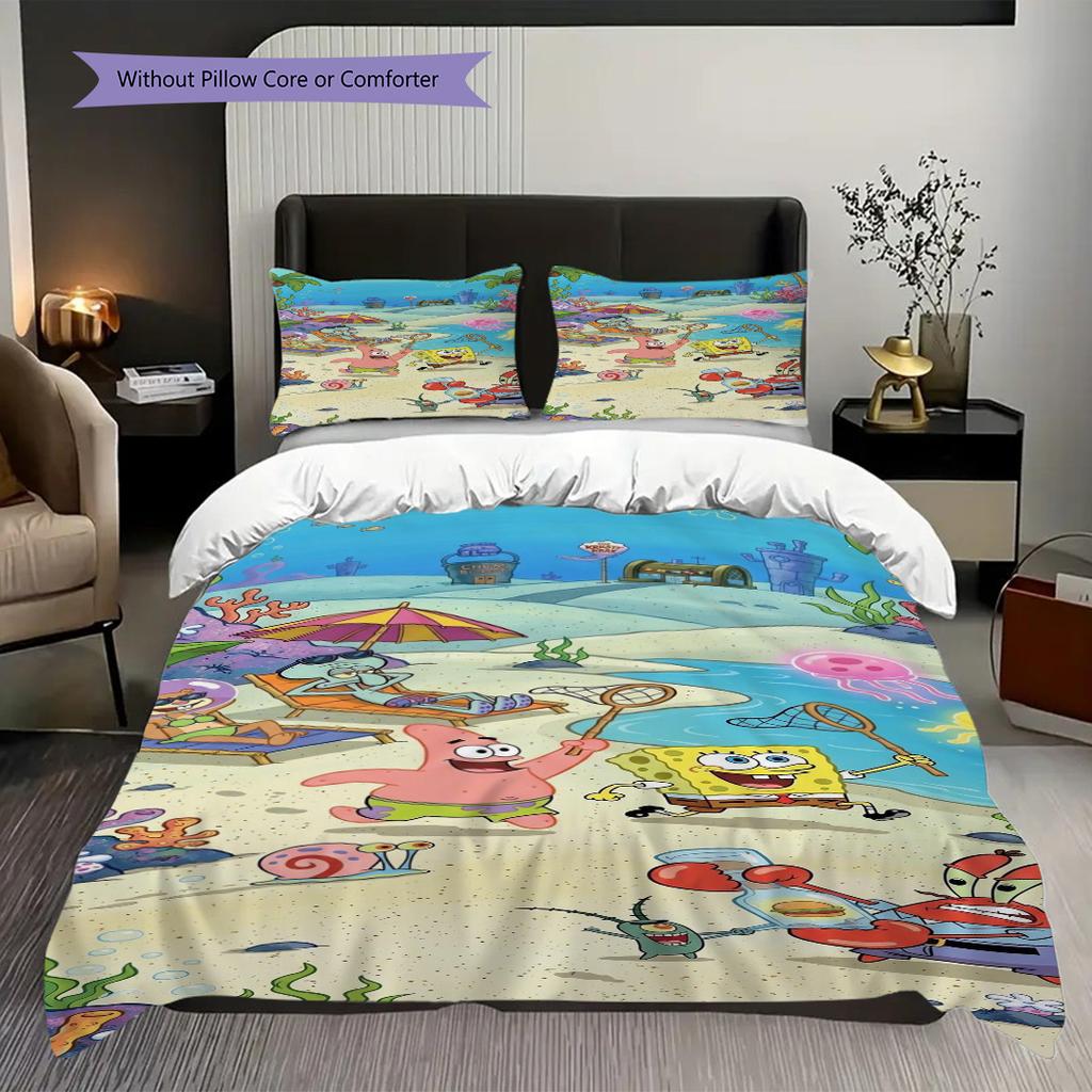 Spongebob Squarepants Faces Wallpaper Threepiece Set 1 Duvet Cover 2 Pillowcase Without Core Bedding Set Christmas Birthday Gift