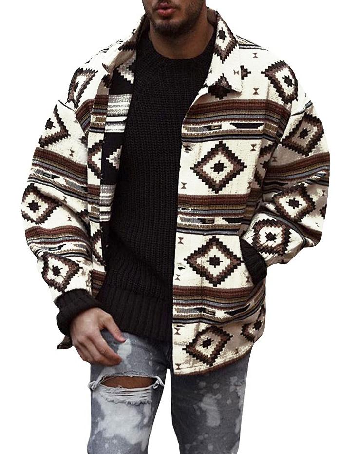 ZAFUL Мужская куртка с отложным воротником и этническим ацтекским принтом на пуговицах