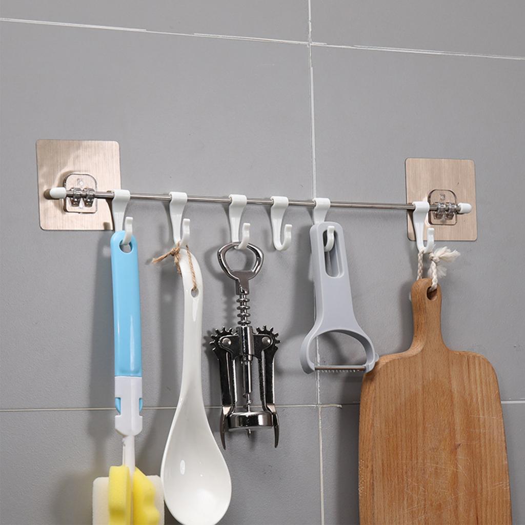 Hook Rack 6 Hooks Rail Wall-Mounted Farmhouse Rack No-drilling Bathroom Storage Hook Easy Installation Kitchen Towel Hooks Hanger