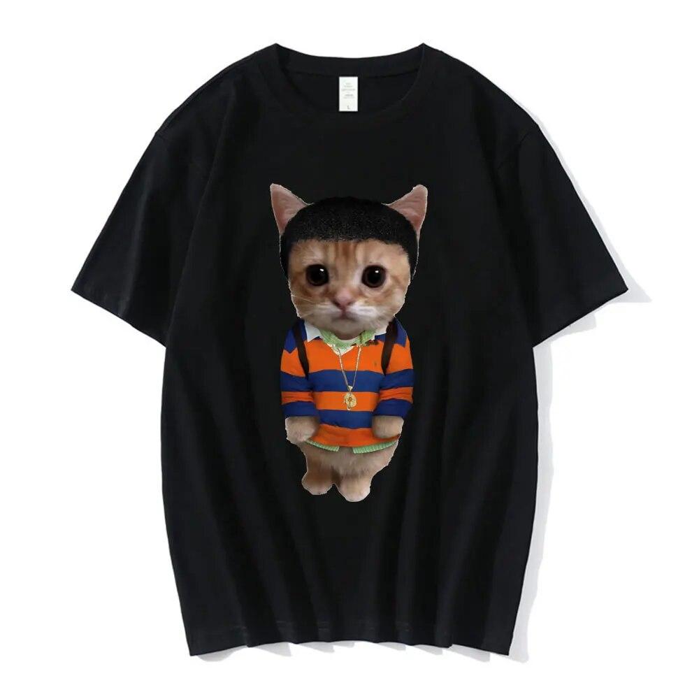 El Gato Meme Sad Crying Cat Munchkin Kitty Meme Модная футболка с рисунком Модные футболки с короткими рукавами Унисекс Негабаритная уличная одежда
