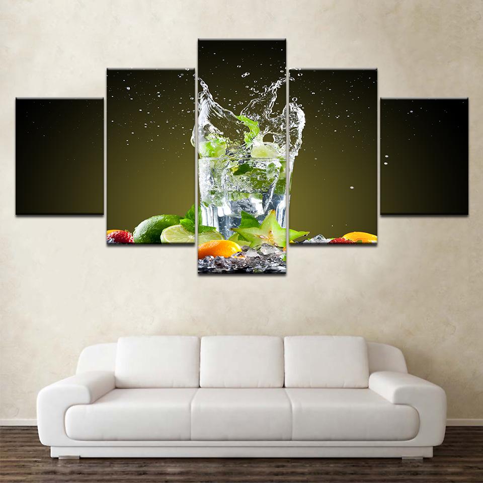 The green lemon in glass 5 piece Wallpapers modern Modular Poster art Canvas painting for Living Room Home Decor