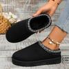 Snow Boots for Women  Winter Cashmere Warm Thick Soles Without Heel-covered Hair Half Slipper Cotton Shoes for Women