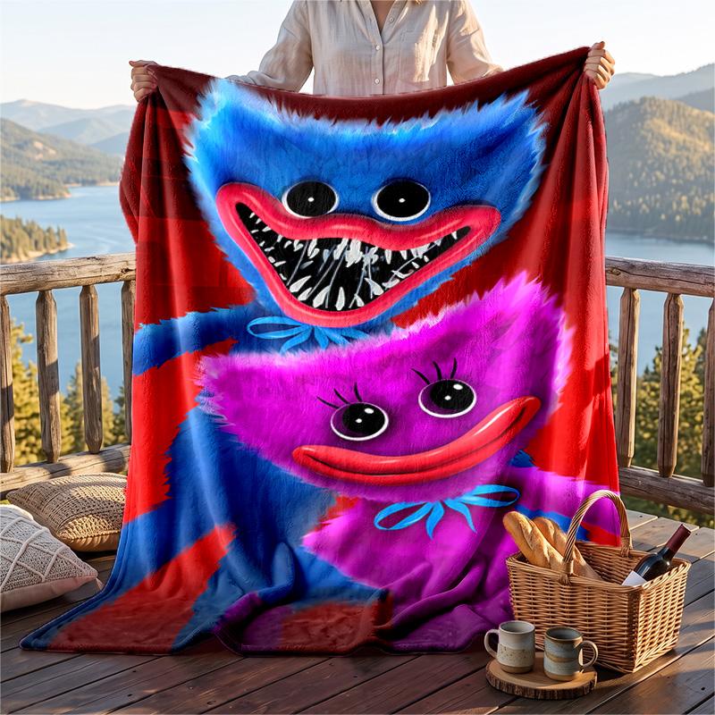 Warm Flannel Blanket Poppy Playtime Pattern, Lightweight Comfortable Throw Blanket for Bed Sofa Use