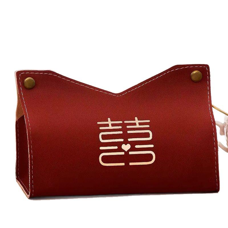Good Things Happen Wedding Celebration Tissue Holder - Chinese Style Red Decorative Tissue Box for Living Room