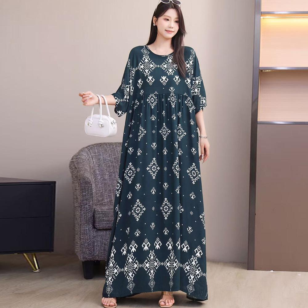 Юго-Восточная Азия 100 кг супер пышное платье пышная девушка плюс короткий рукав платье для беременных свободная цветочная пляжная длинная юбка