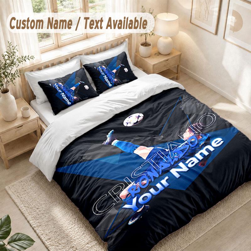 Custom Name Bedding Set 3 PiecesCristiano Ronaldo Print Duvet Cover + 2 Pillowcases Soft Bed Decor