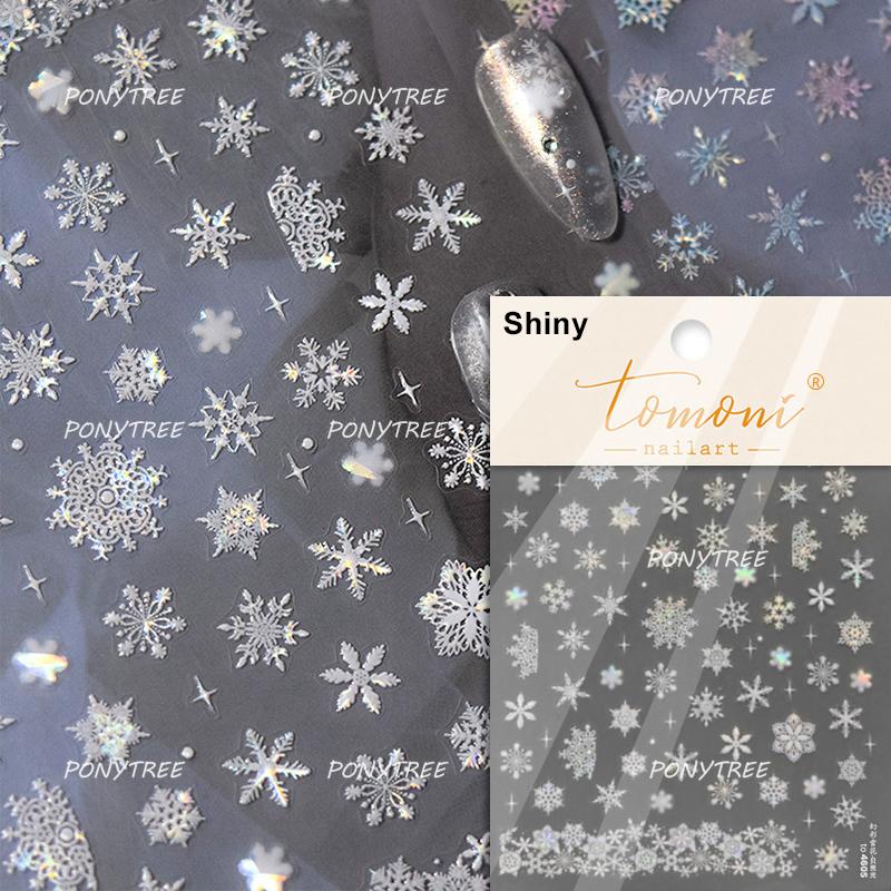 Silver White Snowflake Rhinestone Star Love Lace Winter Chic Snow Shiny Chic Delicate 5D Nail Art Stickers Manicure Decals