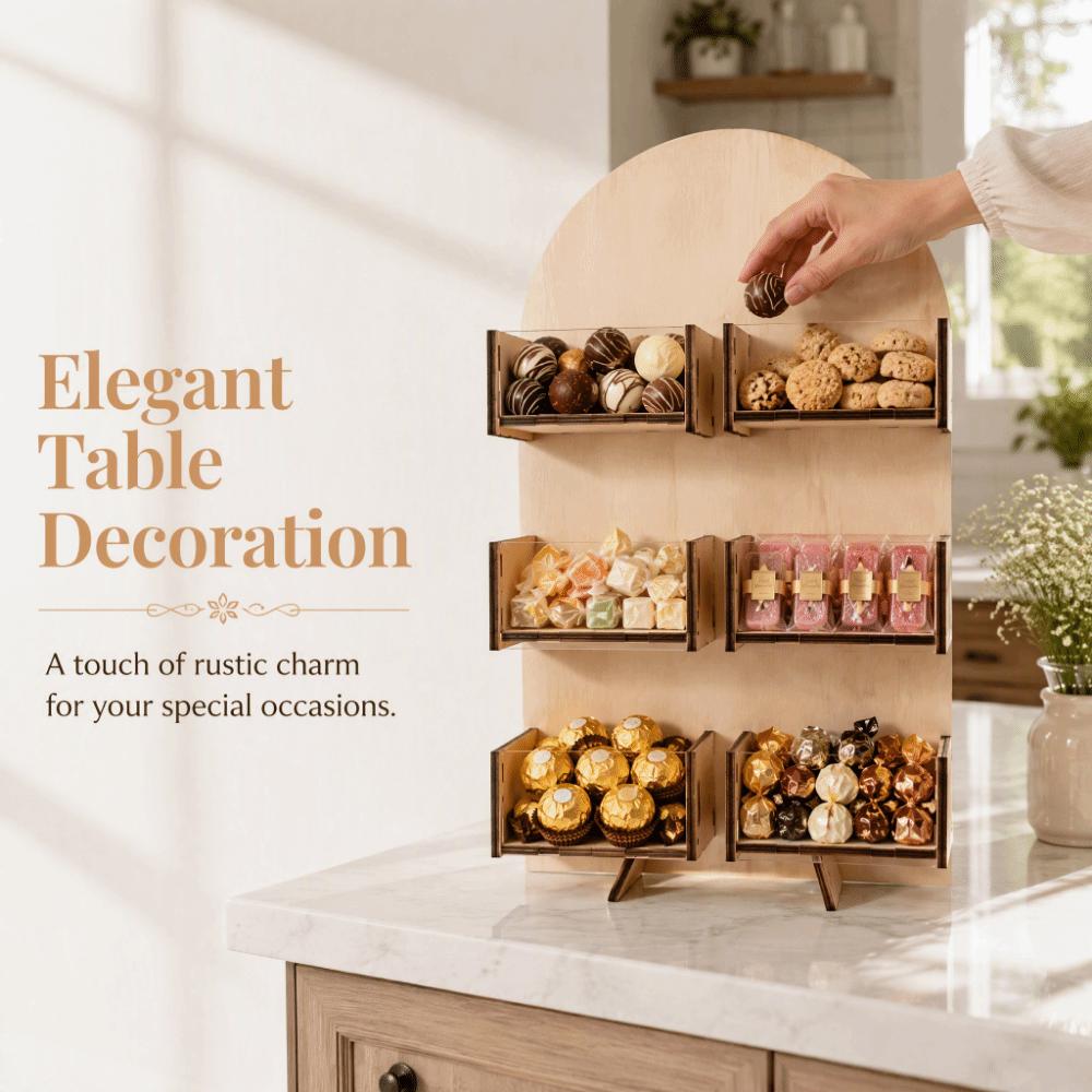 Wood Candy Display Stand 4/6Grids Party Table Decoration Rack Baby Shower