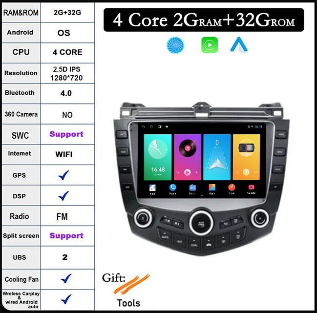 9-дюймовая автомагнитола Android 14 для Honda Accord 7 2003-2007, стерео мультимедийный плеер, CarPlay, Android Auto, WiFi, Bluetooth, GPS
