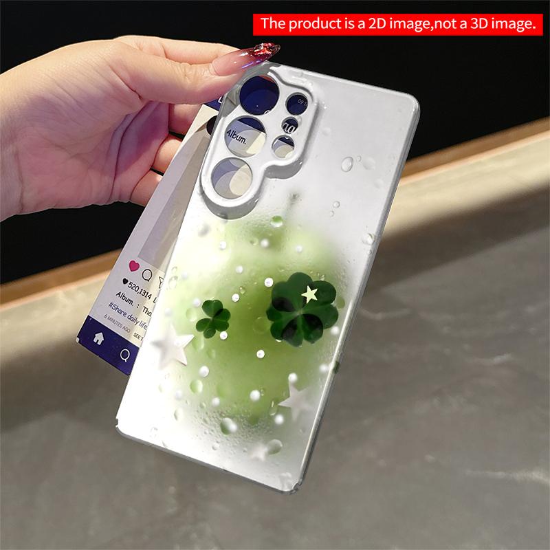 2DFlat Samsung phone case Four-leaf clover and stars on a dewy green apple design. Applicable to Galaxy S23 S24 S25ULTRA S26 A12 A14 A15 A16 A54 A55