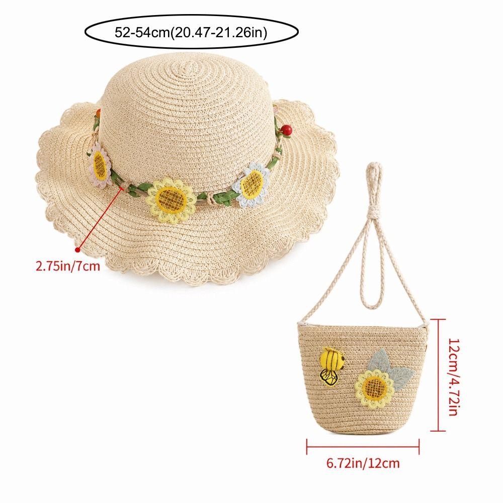 Sweet Kids Sun Straw Hat Sunflower Bee Toddler Outdoor Sun Hat Sun Protection Hat Bag for Girls