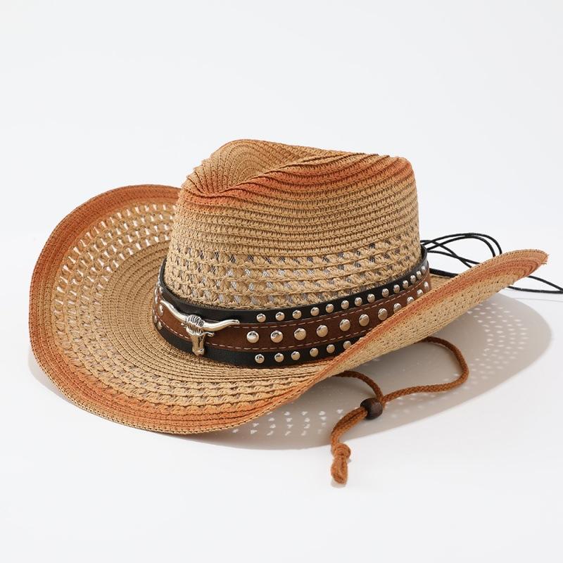 European and American new western denim straw hat retro ethnic style jazz hat men's and women's versatile sunshade sunscreen hat