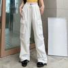 GMXIA Летние розовые шелковые быстросохнущие рабочие брюки женские Tide Cool Street Slim Wide Leg Design Feeling Drawstring Two Wear Dance Брюки
