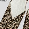 INCERUN Men Elastic Waist Briefs Cutout Leopard Party Club Long Pants Trousers